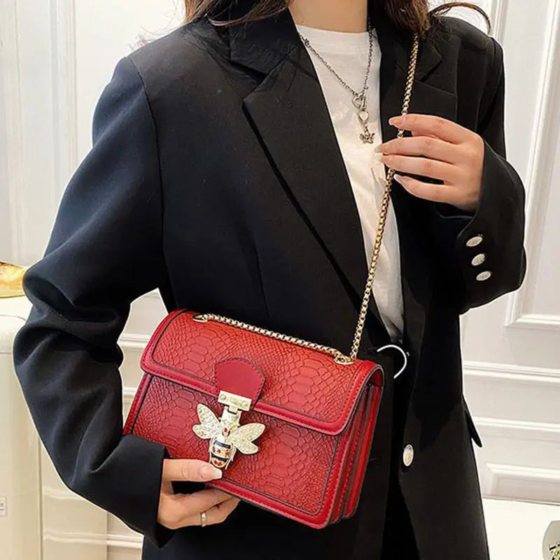 Bee Crocodile Print Handbag
