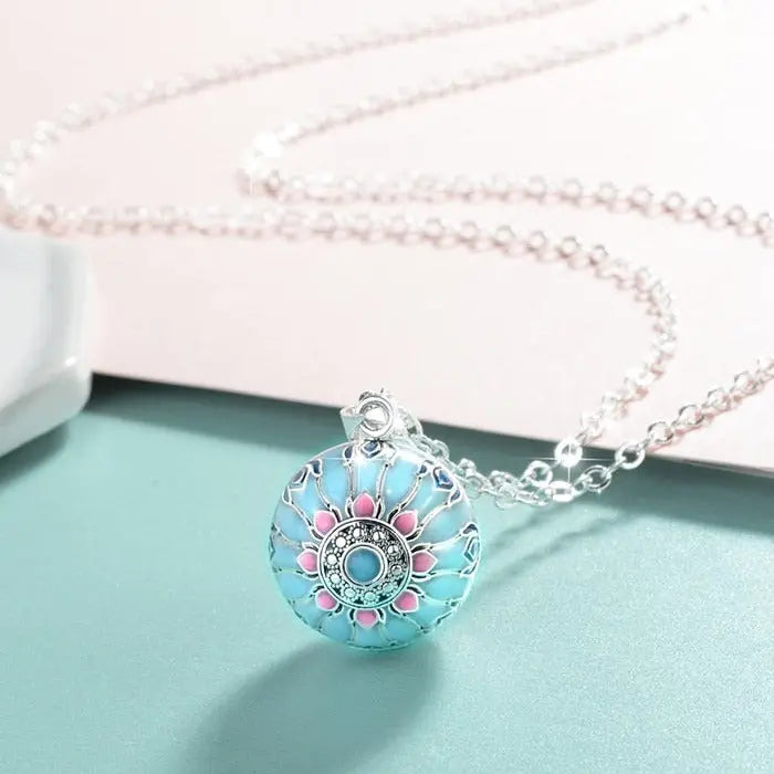 Blue Pink Lotus Necklace Coco & Dee