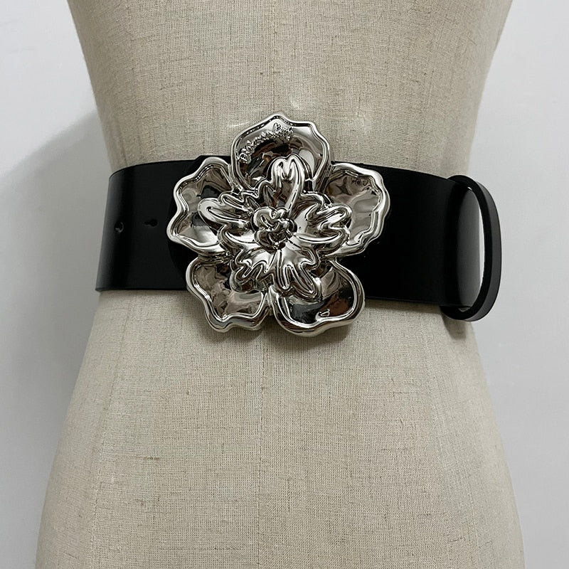 Flower Buckle Leather Belt Coco & Dee