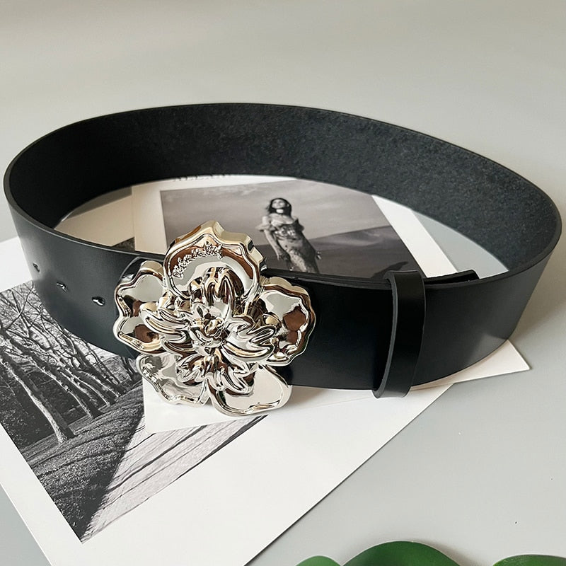 Flower Buckle Leather Belt Coco & Dee